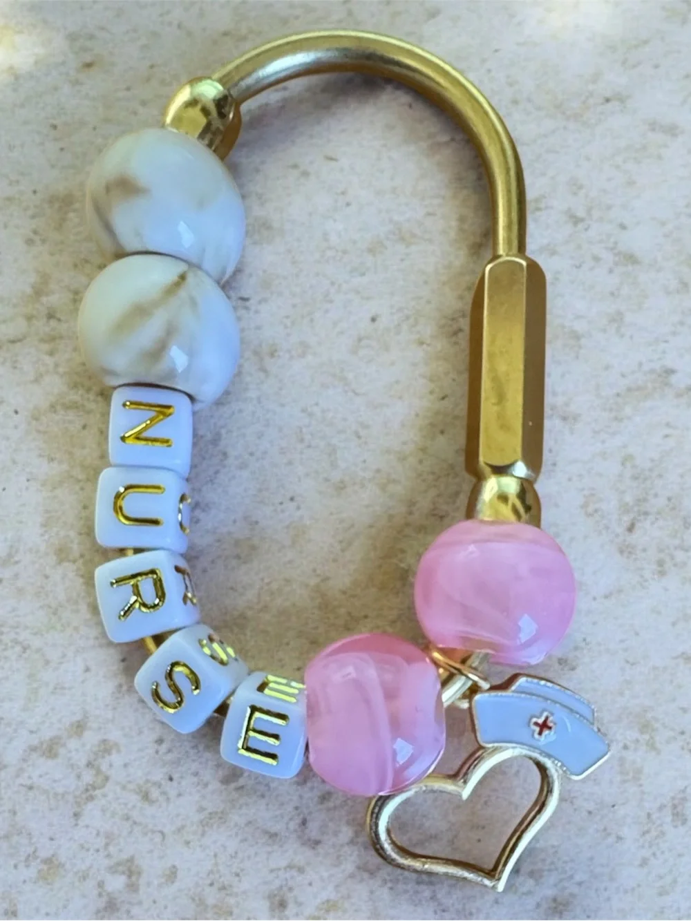 Nurse Beaded Keychain with Pink and Cream Accents